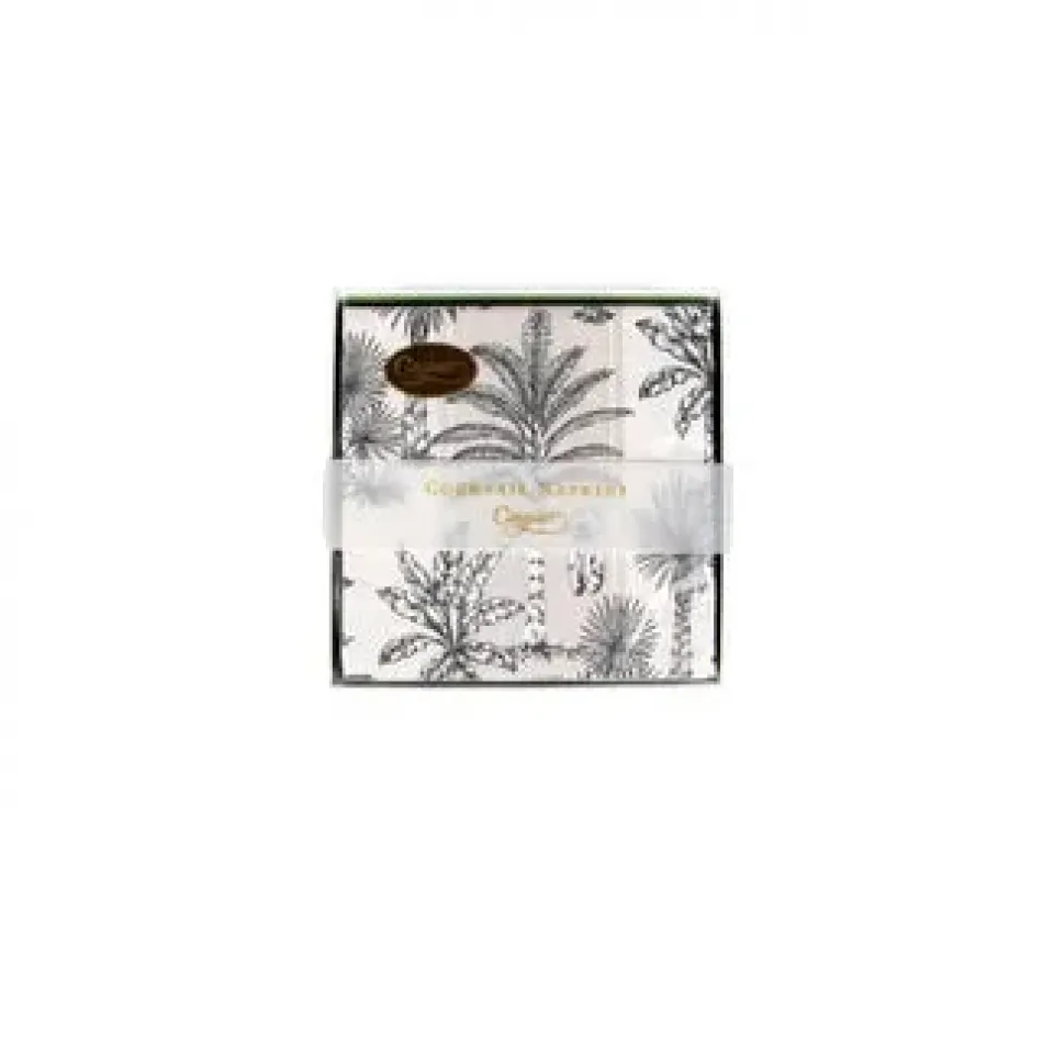 Southern Palms Flax & White Boxed Cocktail Napkins - 40 Per Box