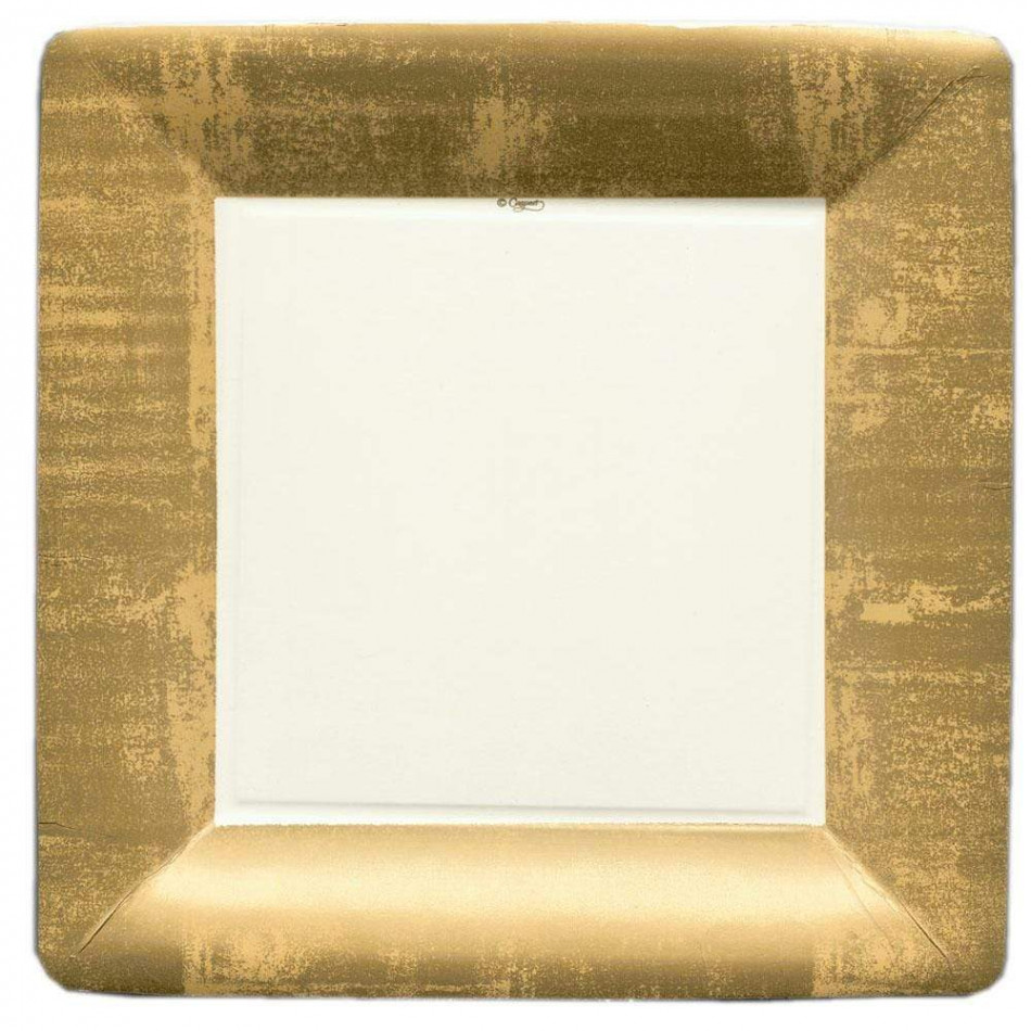 Gold Leaf Square Paper Dinner Plates Ivory, 8 Per Pack