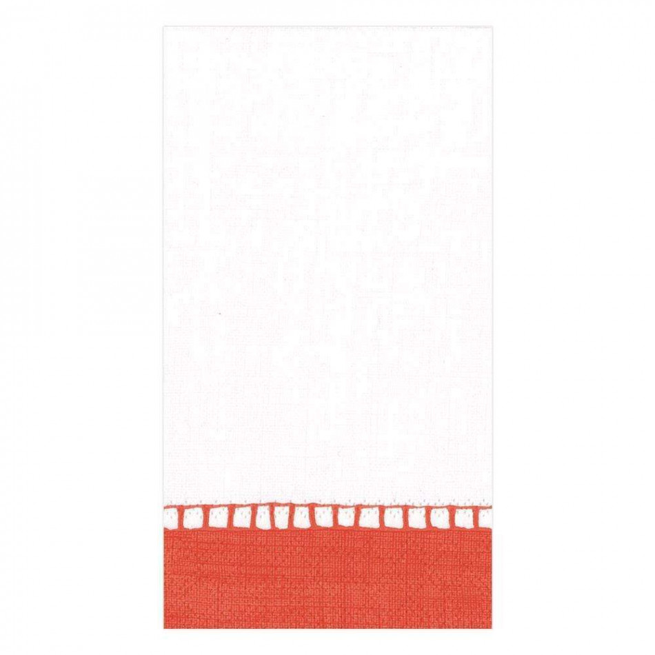 Linen Border Paper Guest Towel/Buffet Napkins Coral, 15 Per Pack