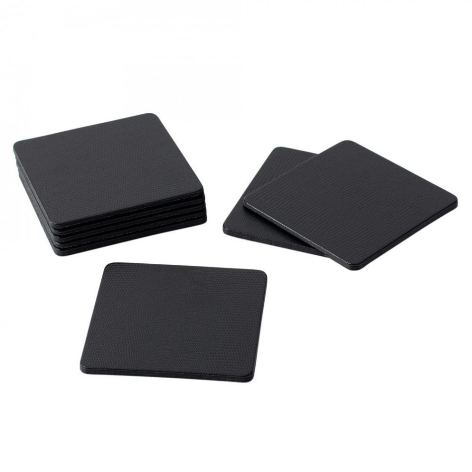 Square Lizard Coasters Black, Set of Eight