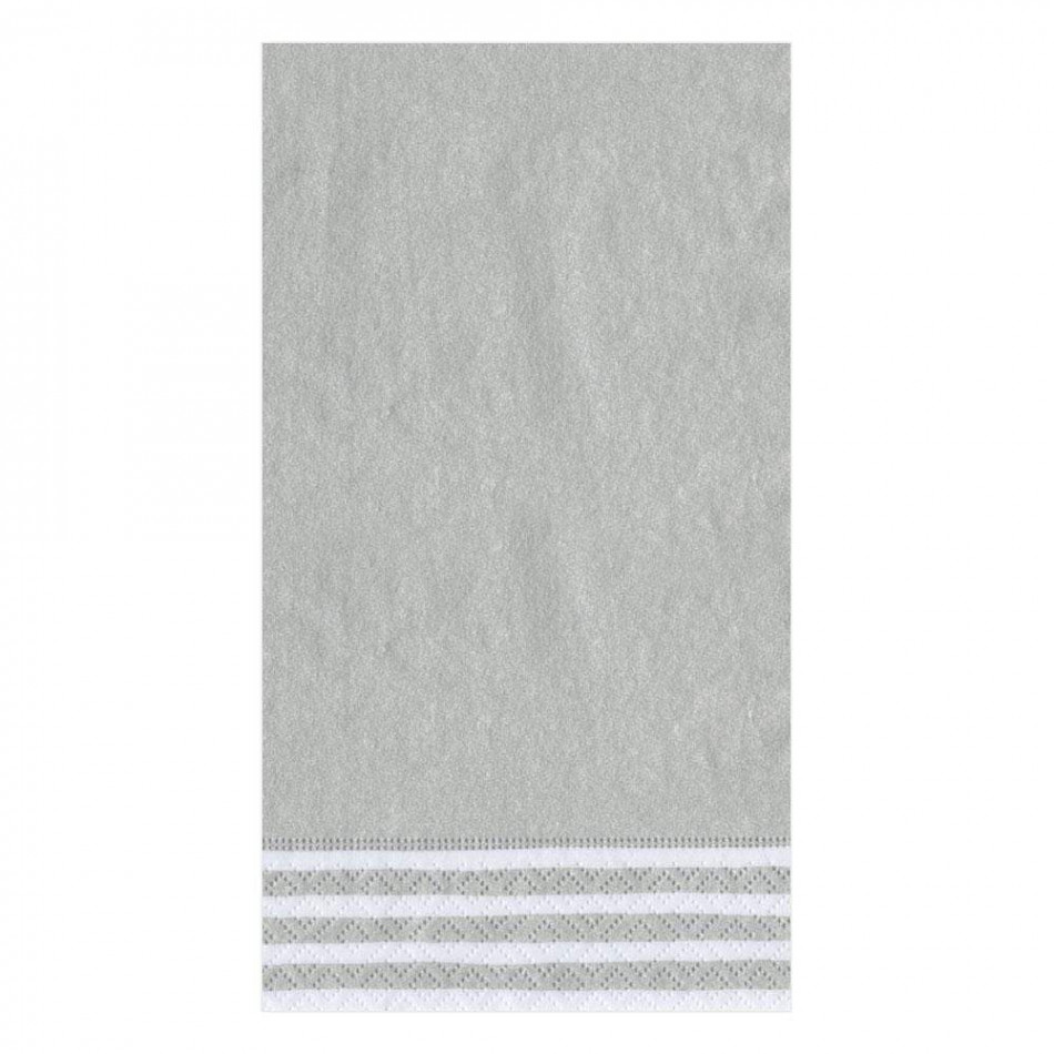 Border Stripe Paper Guest Towel/Buffet Napkins Silver, 15 Per Pack