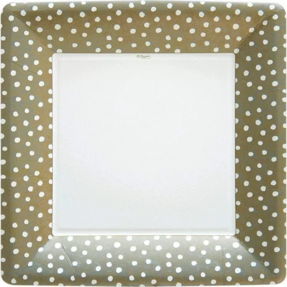 Small Dots Platinum Square Paper Dinner Plates, 8 Per Pack