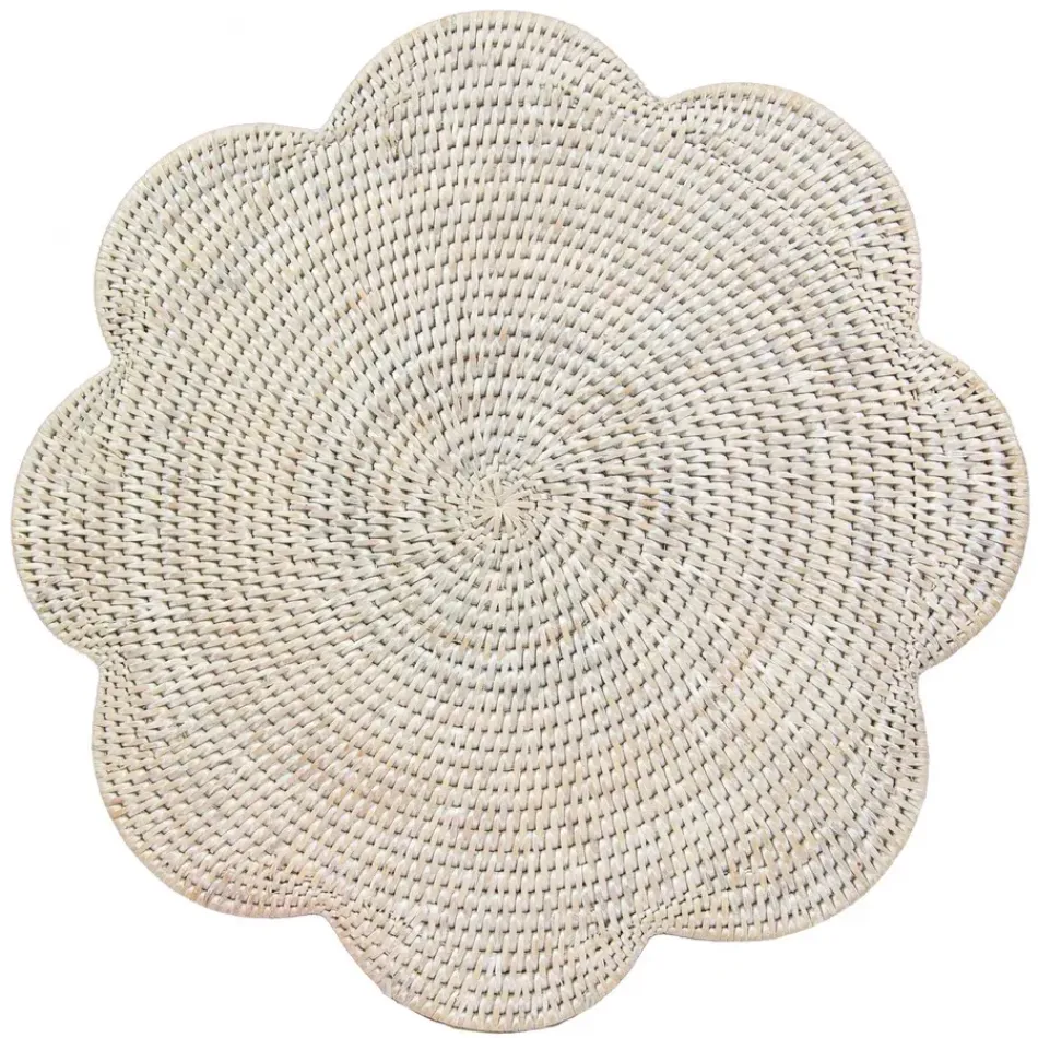 Cream Tabletop Rattan Scallop Round Placemat