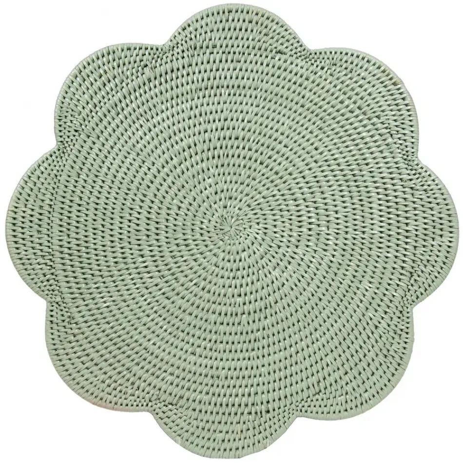 Green Tabletop Rattan Scallop Round Placemat