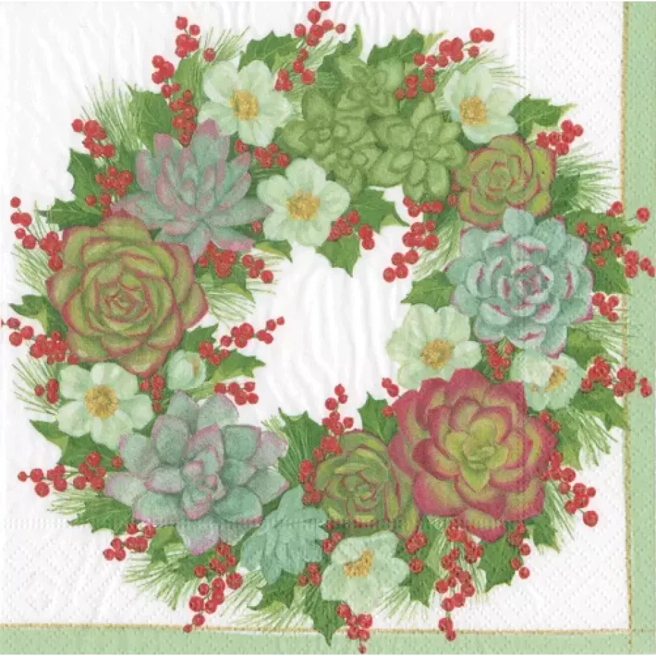 Succulent Wreath Boxed Paper Cocktail Napkins, 40 Per Box