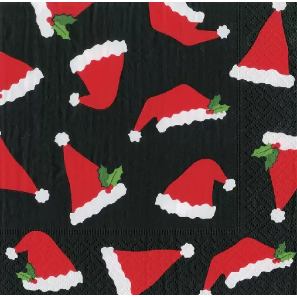 Santa Hat Toss Black Paper Luncheon Napkins, 20 Per Pack