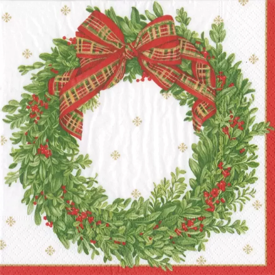 Boxwood And Berries Wreath Paper Luncheon Napkins, 20 Per Pack