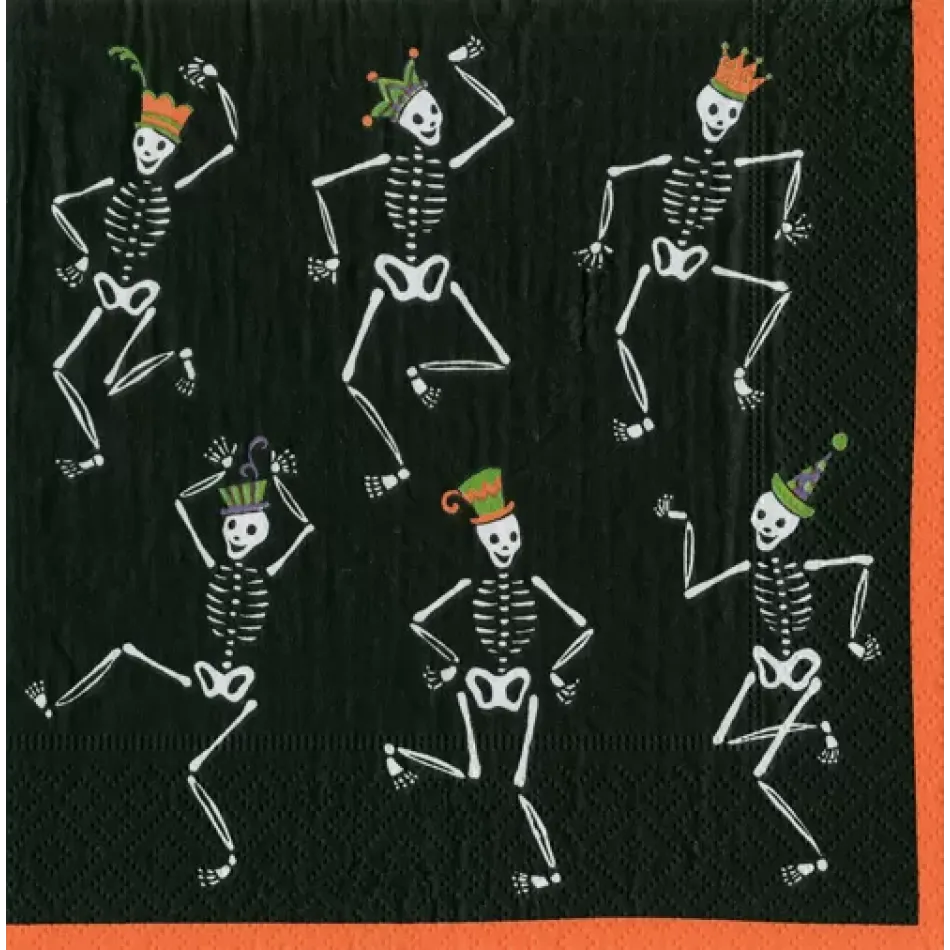 Dancing Skeletons Black Boxed Paper Cocktail Napkins, 40 Per Box