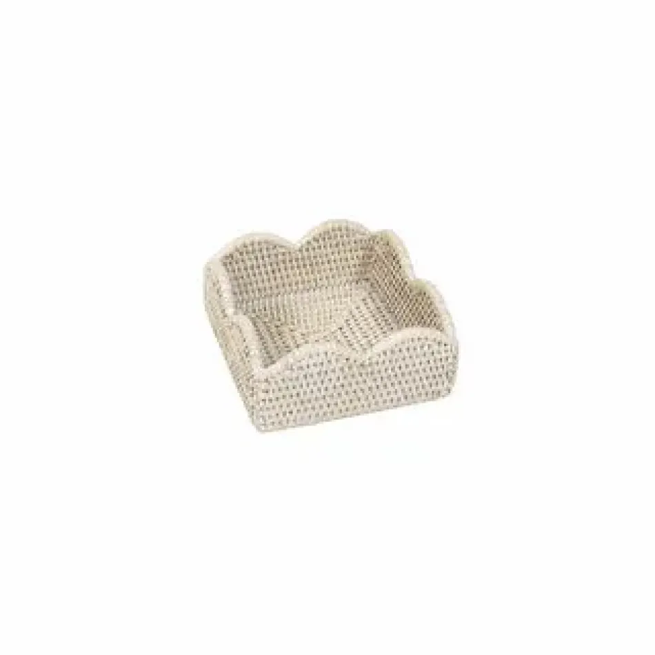 Rattan Scalloped Cocktail Napkin Holder Cream