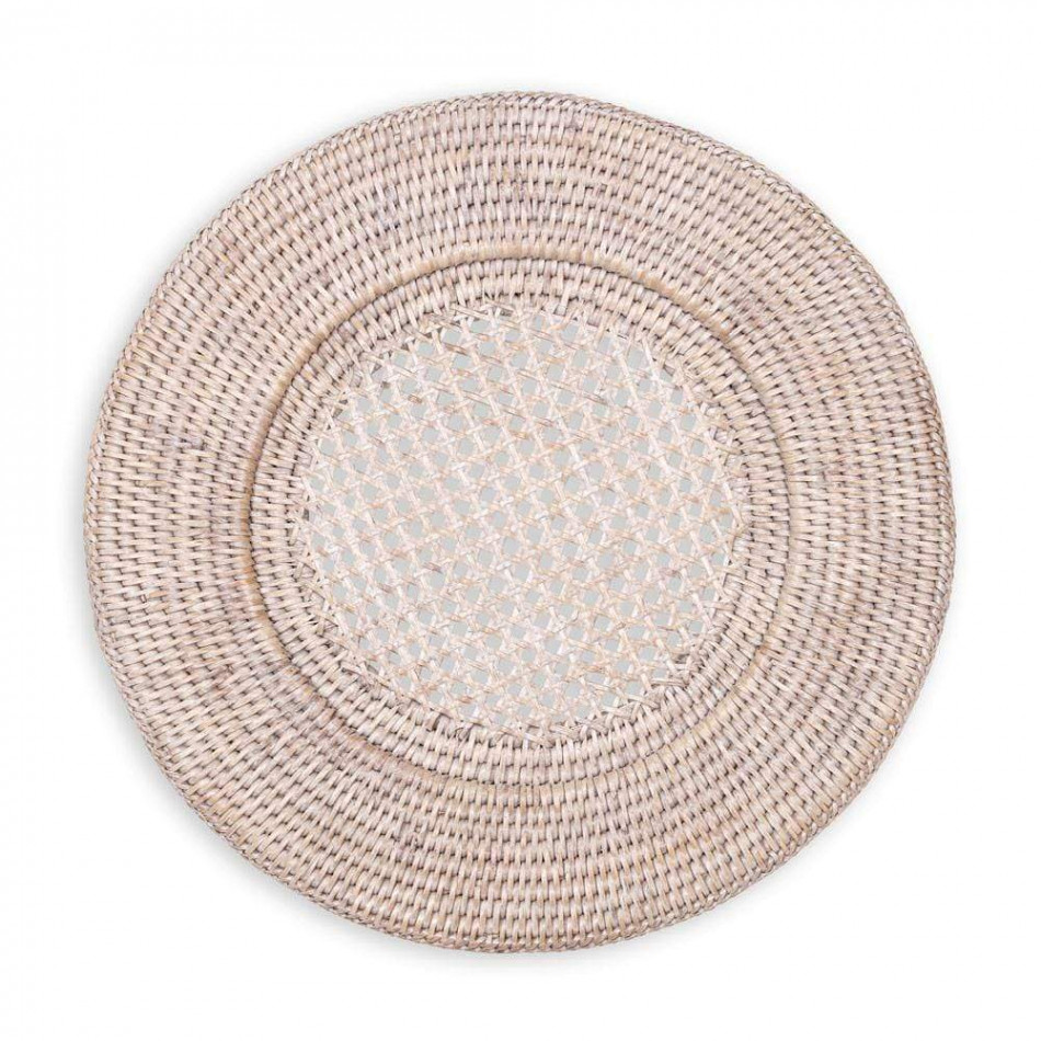 Rattan Round Plate Charger in White Natural