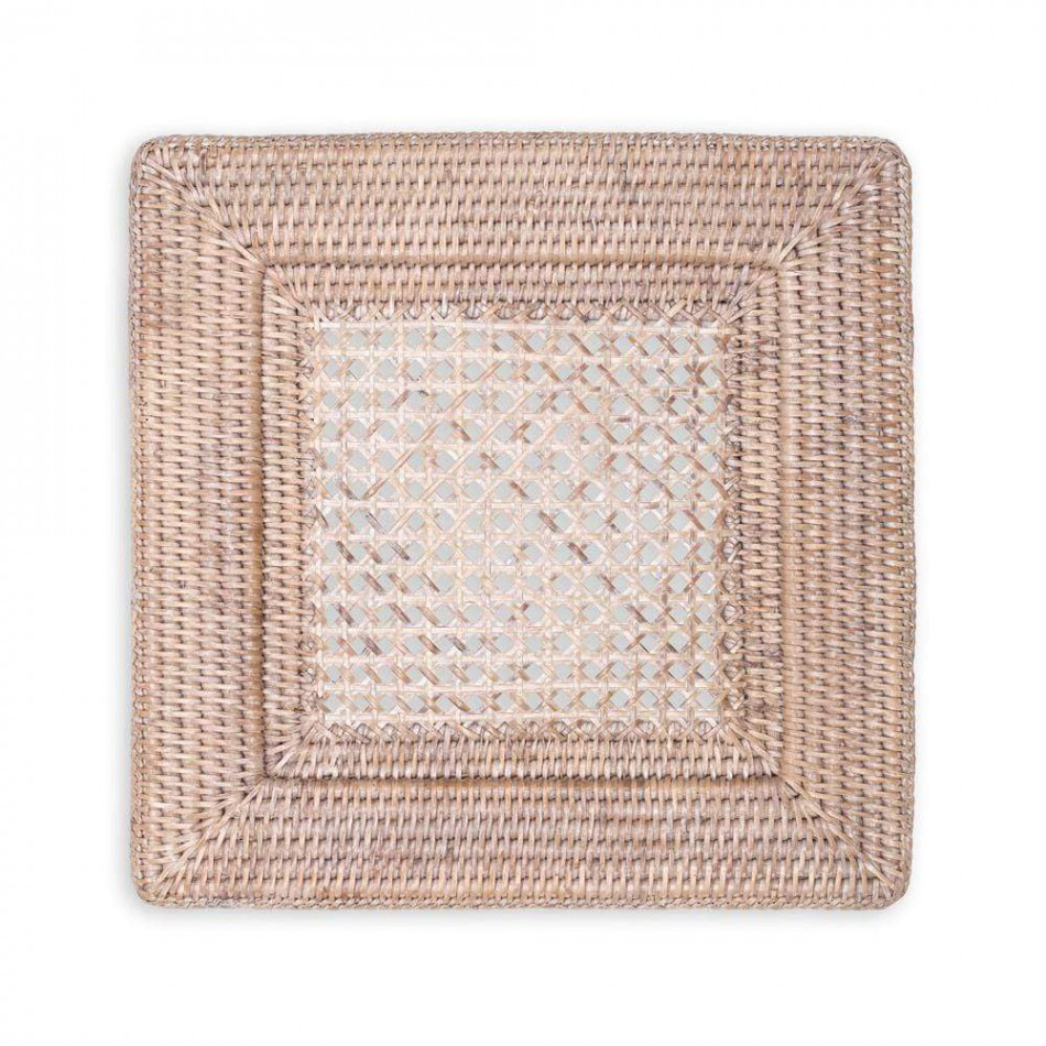 Rattan Square Plate Charger White Natural