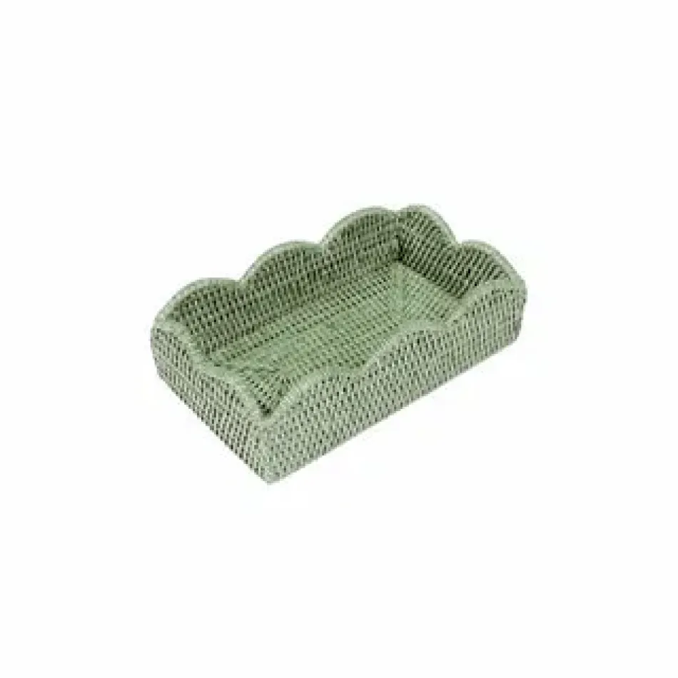 Rattan Scalloped Guest Towel Napkin Holder Green