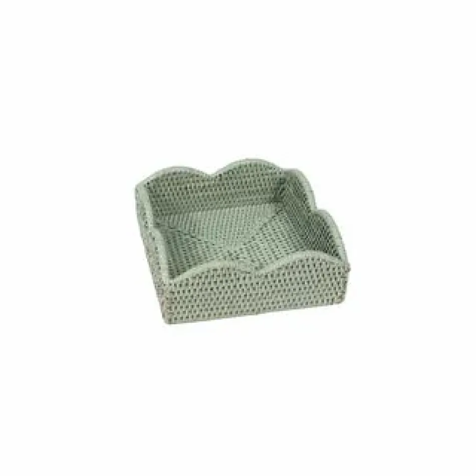 Rattan Scalloped Luncheon Napkin Holder Green