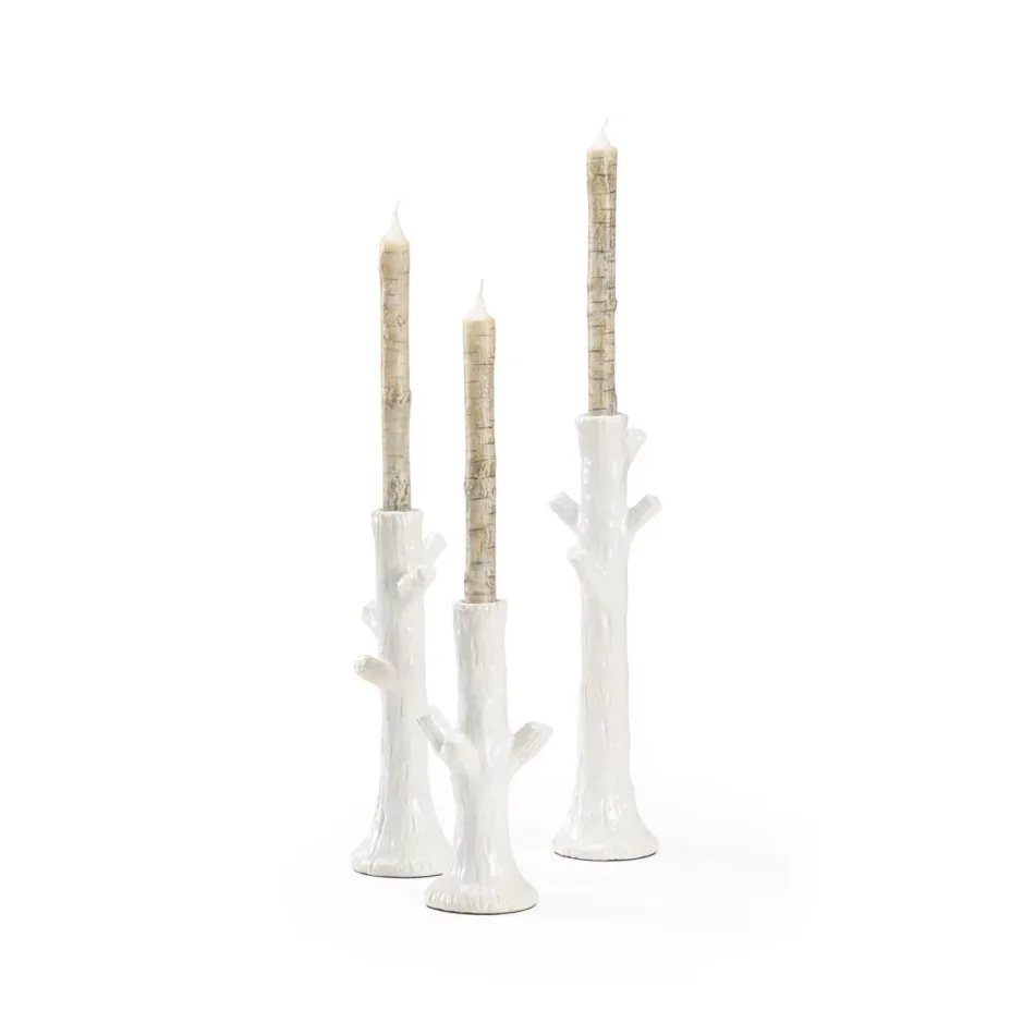 Faux Bois Candlesticks White, Set of 3