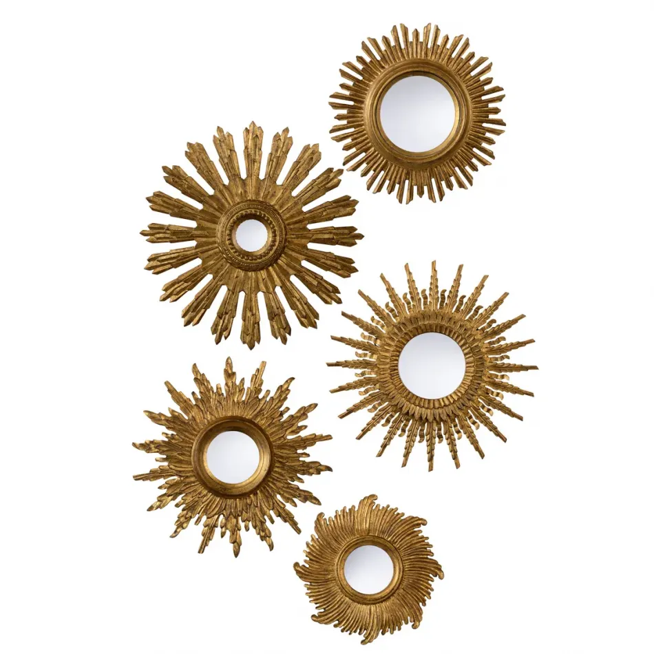 Set of Five Gold Starburst Mirrors