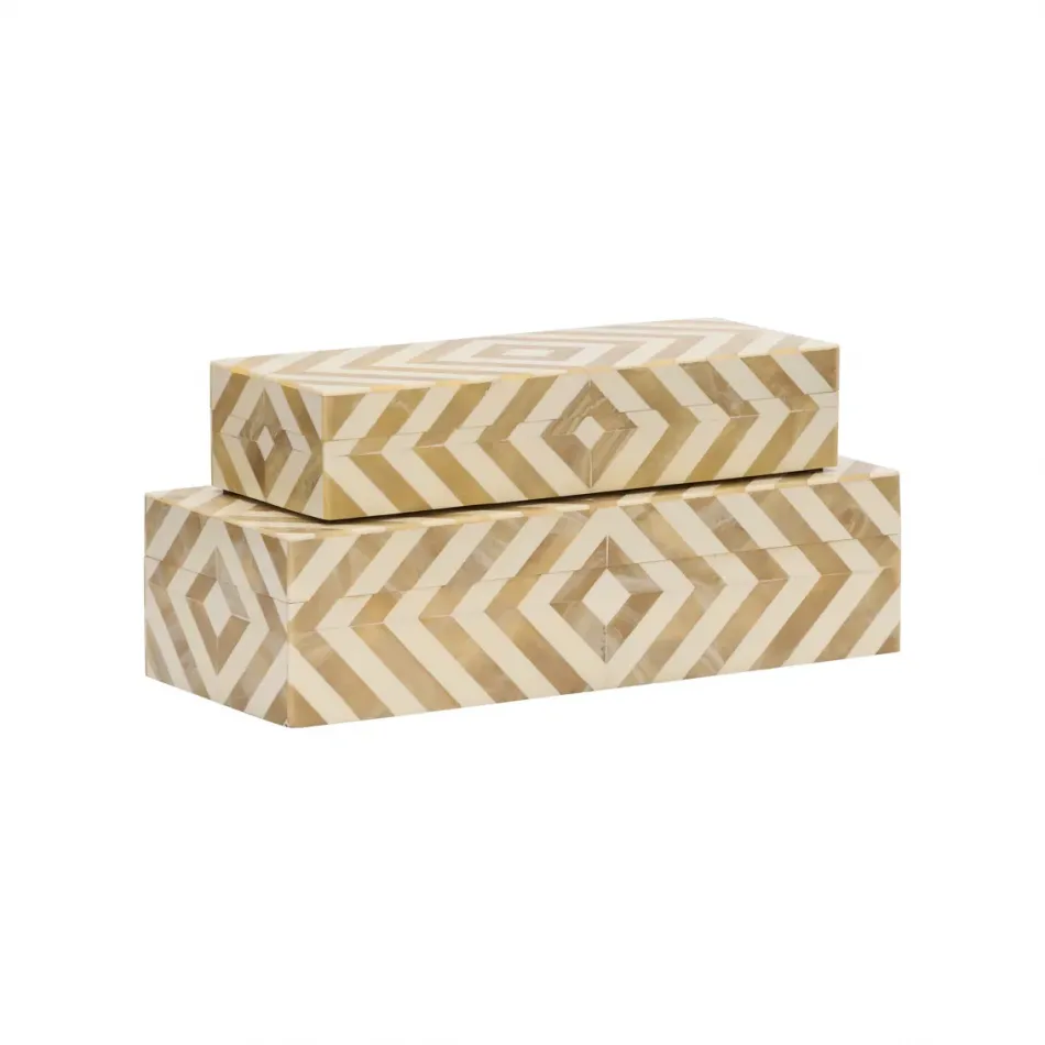 Chevron Bone Inlay Boxes Pair