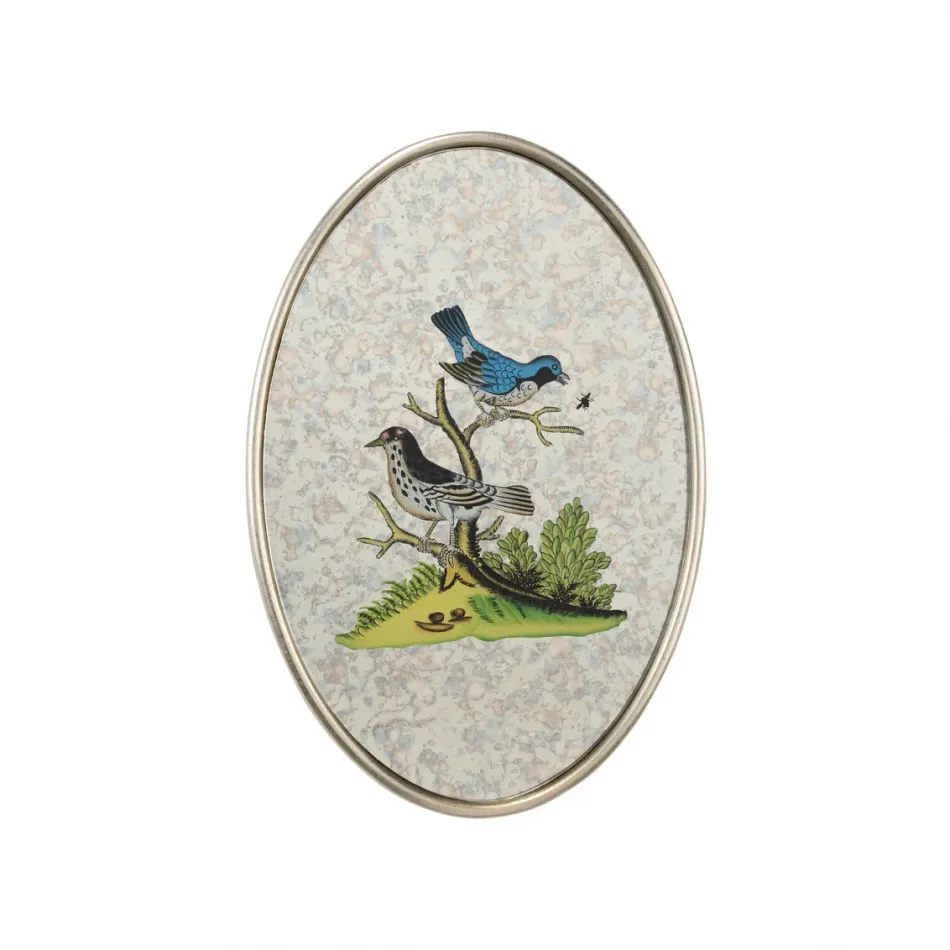 Oval Antiqued Mirrored Bird-E