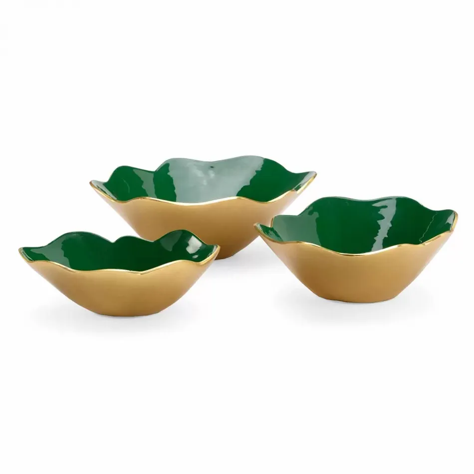 Emerald Enameled Bowls, Set of 3