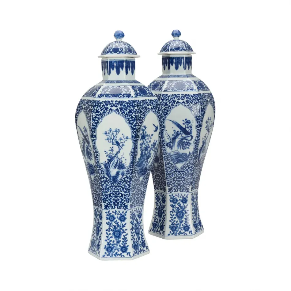 Dynasty Blue and White Ming Vase Pair