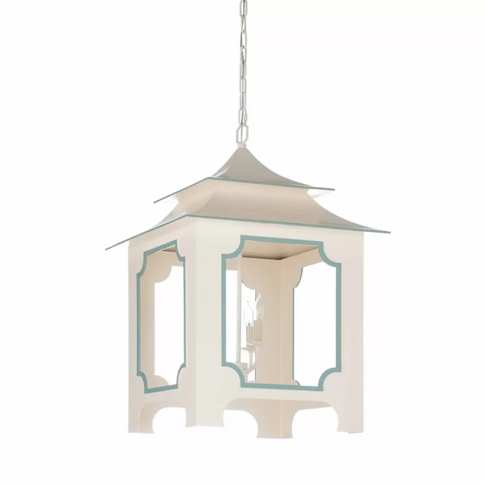 Tole Pagoda Pendant Lantern Cream