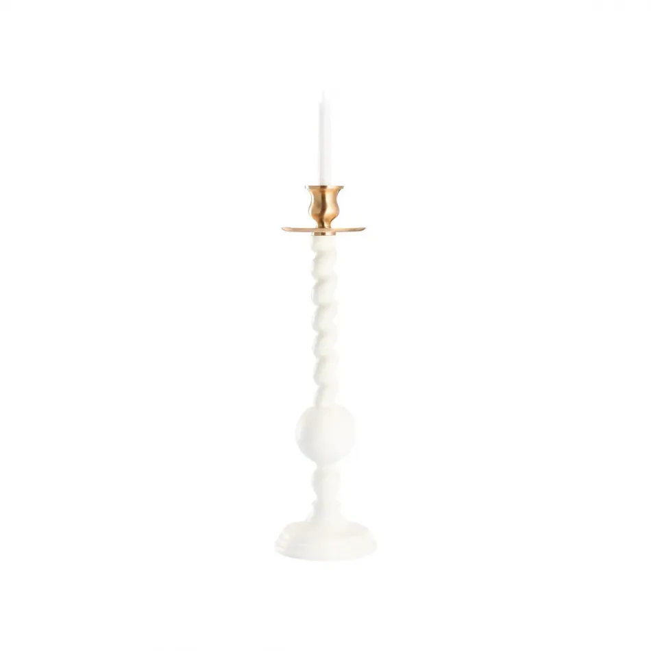 Solid Wood Barley Twist Candlestick-Castle White