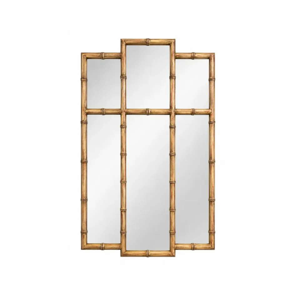Bamboo Whitewashed Gold Mirror