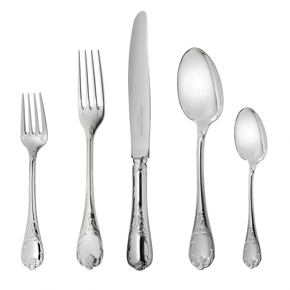 Marly Sterling Silver 5-Pc Setting (Dinner Fork, Dinner Knife, Place Soup Spoon, Salad Fork, Teaspoon)