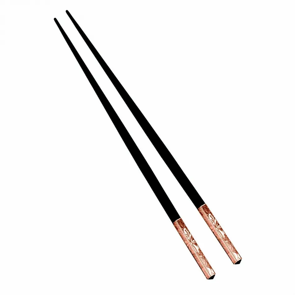 Jardin D'Eden Pair Of Japanese Chopsticks Ebony Rose Gold Finish