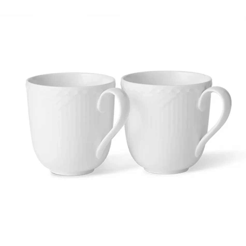 White Fluted Half Lace Mug Set of 2 12.5 oz