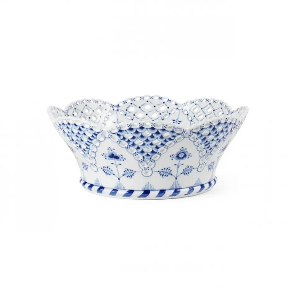 Blue Fluted Full Lace Fruit Basket, 23 cm
