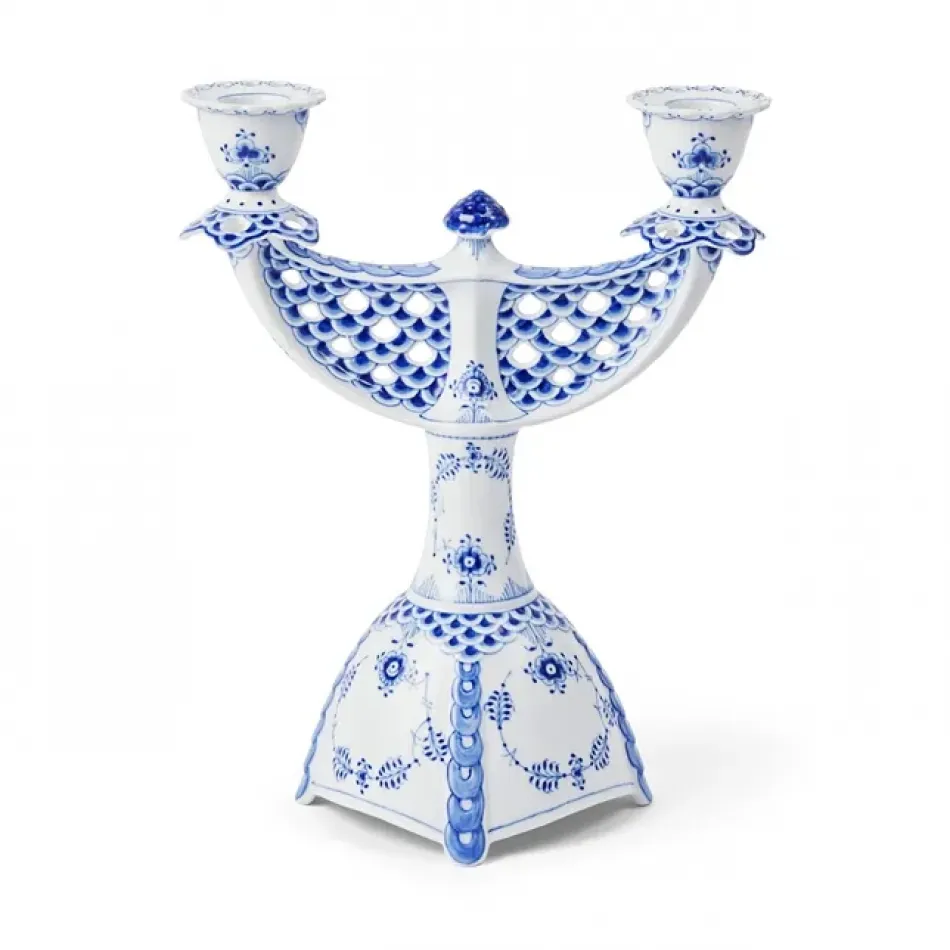 Blue Fluted Full Lace Candelabra