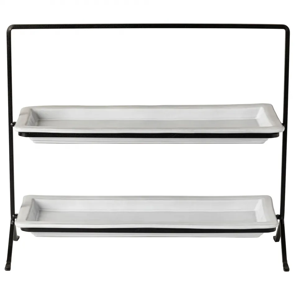 Plano White Tiered Stand With Two Trays 37 16'' x 5.5'' H13.25''