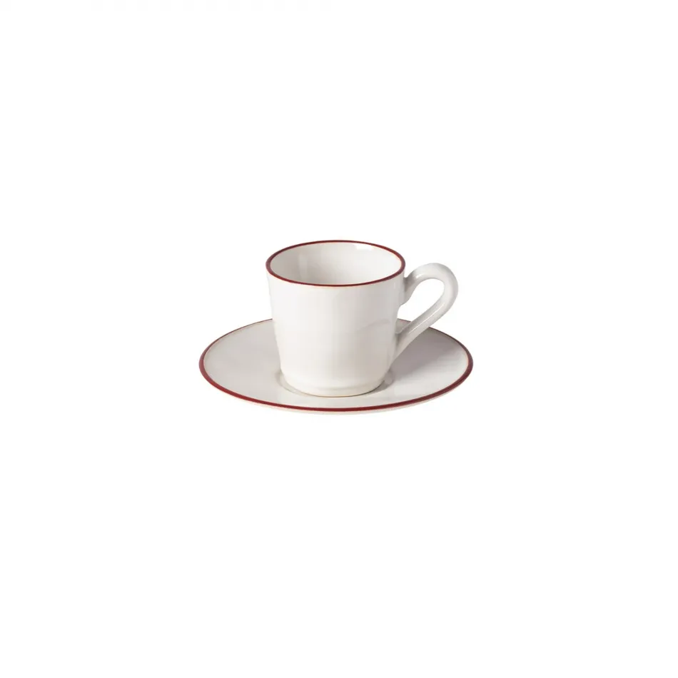 Beja White & Red Tea Cup And Saucer 4.5'' x 3.5'' H2.75'' | 6 Oz. D6.5''