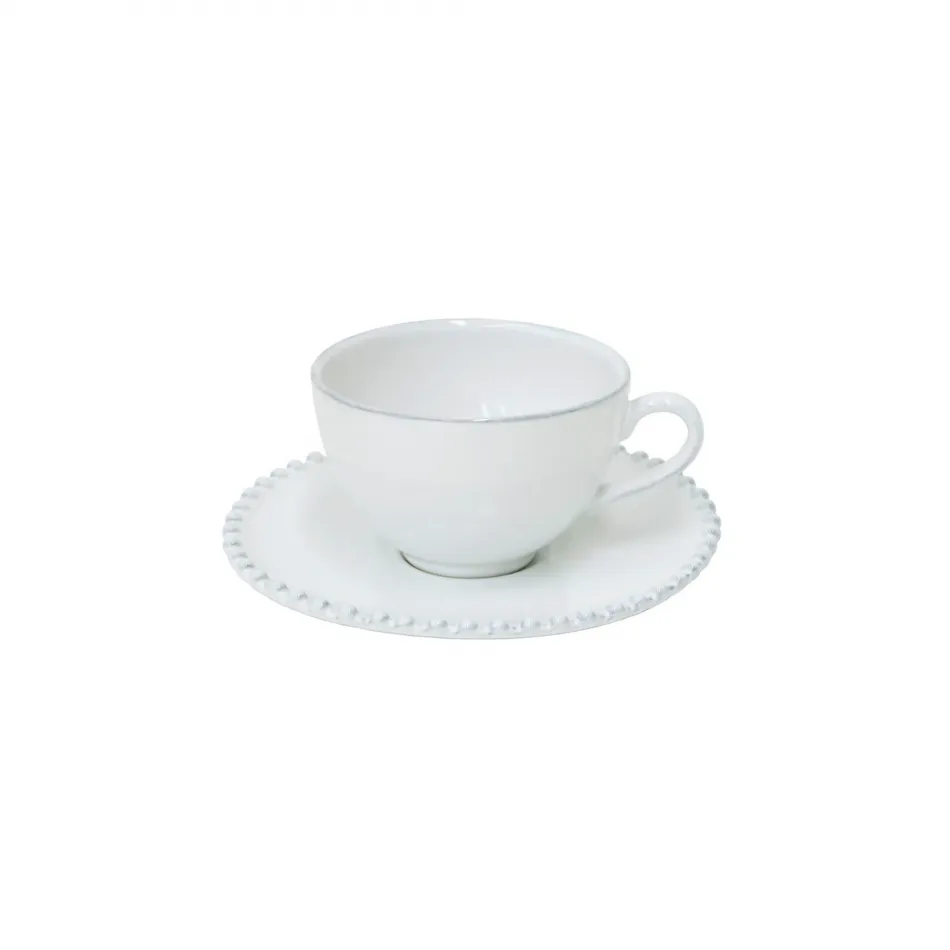 Pearl White Tea Cup And Saucer 5.25'' x 4.25'' H2.75'' | 8 Oz. D6.75''