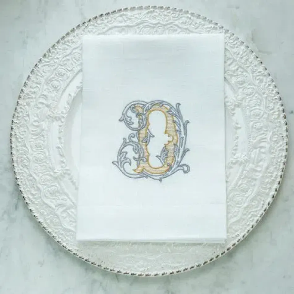 Vintage Vine Monogram D White (Gold/Platinum) Tri-Fold Napkin