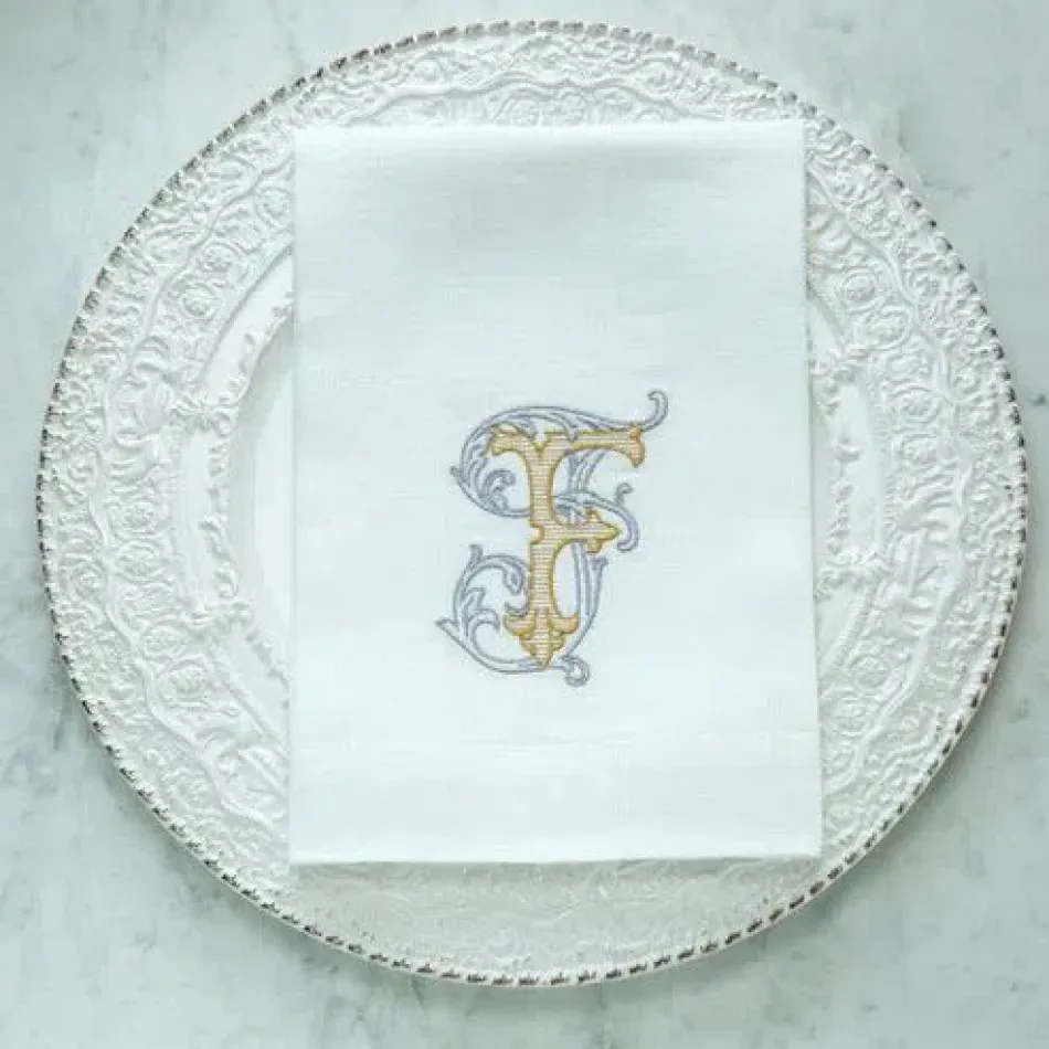 Vintage Vine Monogram F White (Gold/Platinum) Tri-Fold Napkin