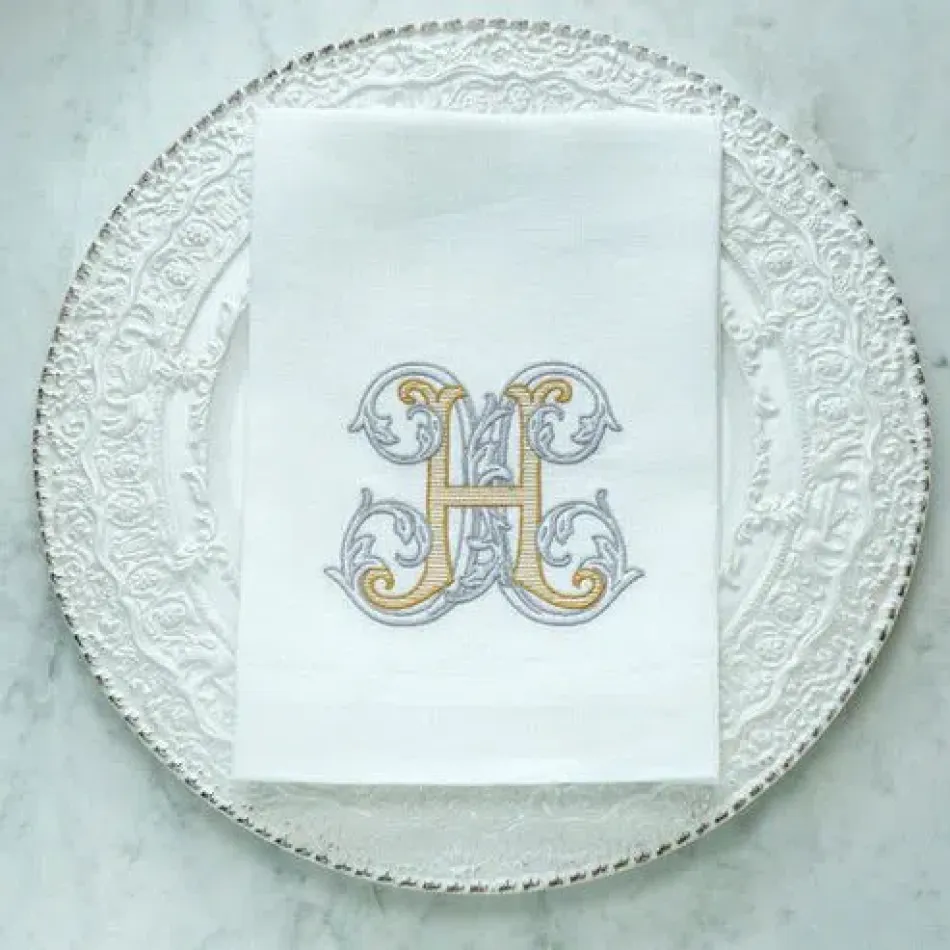 Vintage Vine Monogram H White (Gold/Platinum) Tri-Fold Napkin