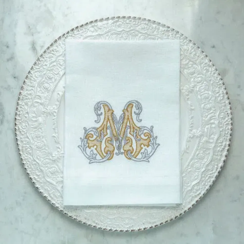 Vintage Vine Monogram M White (Gold/Platinum) Tri-Fold Napkin