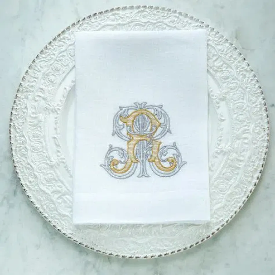 Vintage Vine Monogram R White (Gold/Platinum) Tri-Fold Napkin