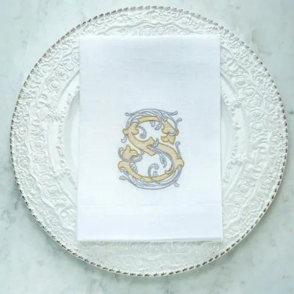 Vintage Vine Monogram S White (Gold/Platinum) Tri-Fold Napkin
