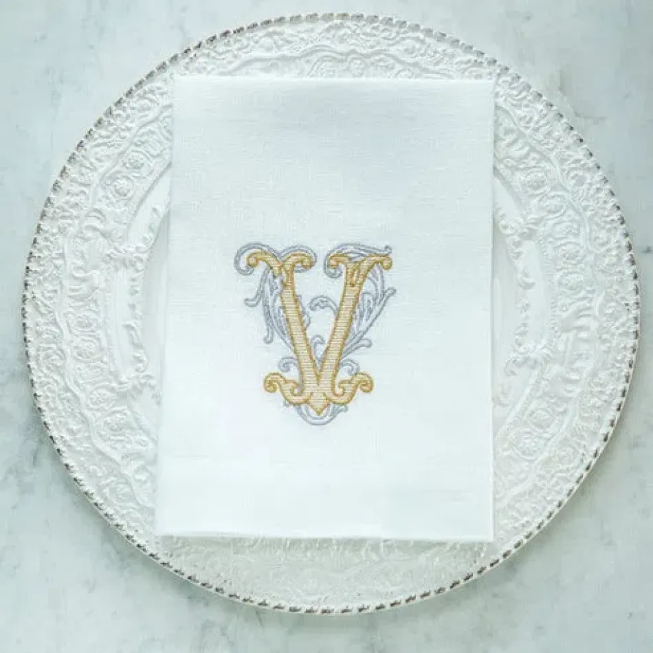 Vintage Vine Monogram V White (Gold/Platinum) Tri-Fold Napkin