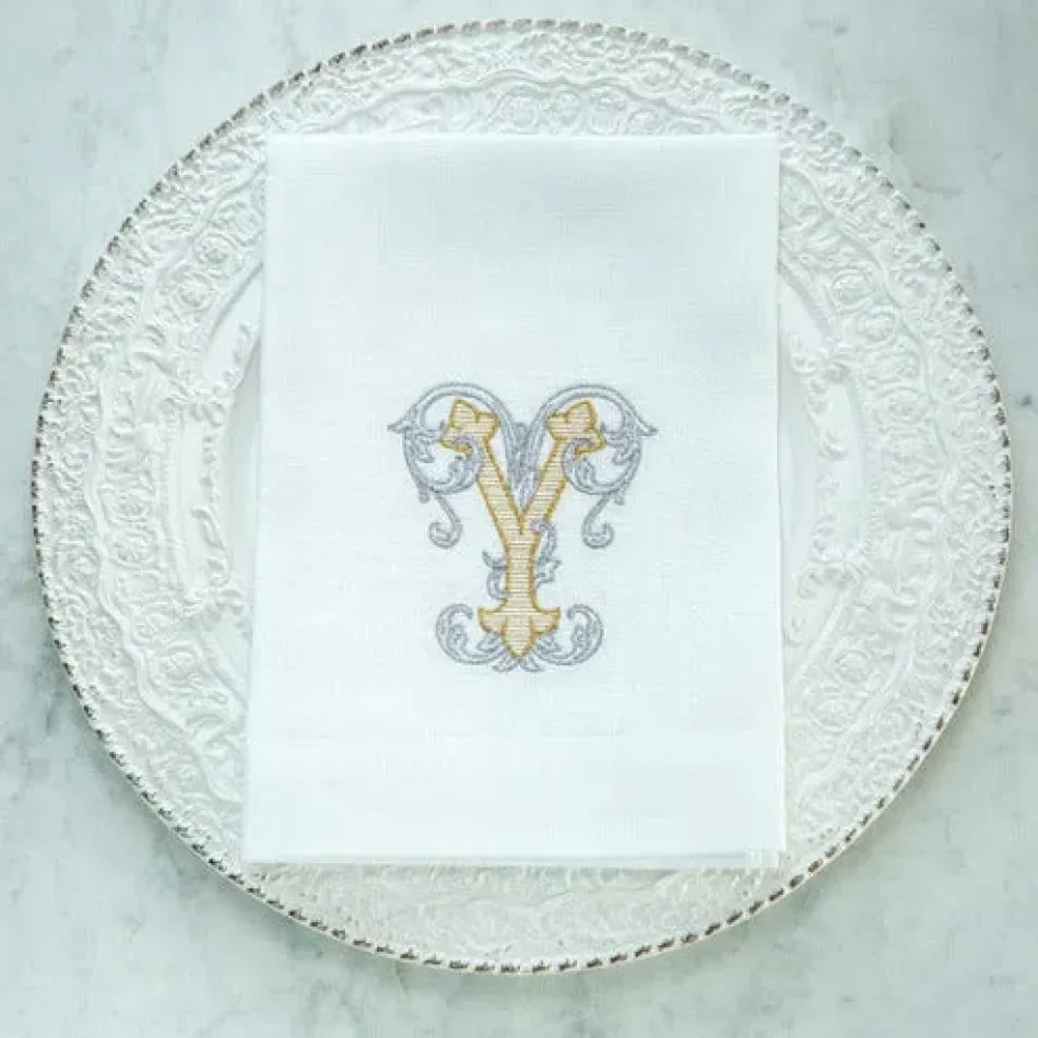 Vintage Vine Monogram Y White (Gold/Platinum) Tri-Fold Napkin