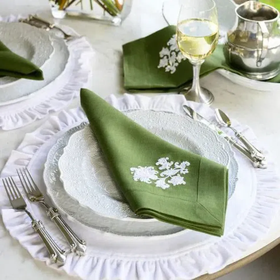 Whimsey Floral Evergreen (White) Large Napkin