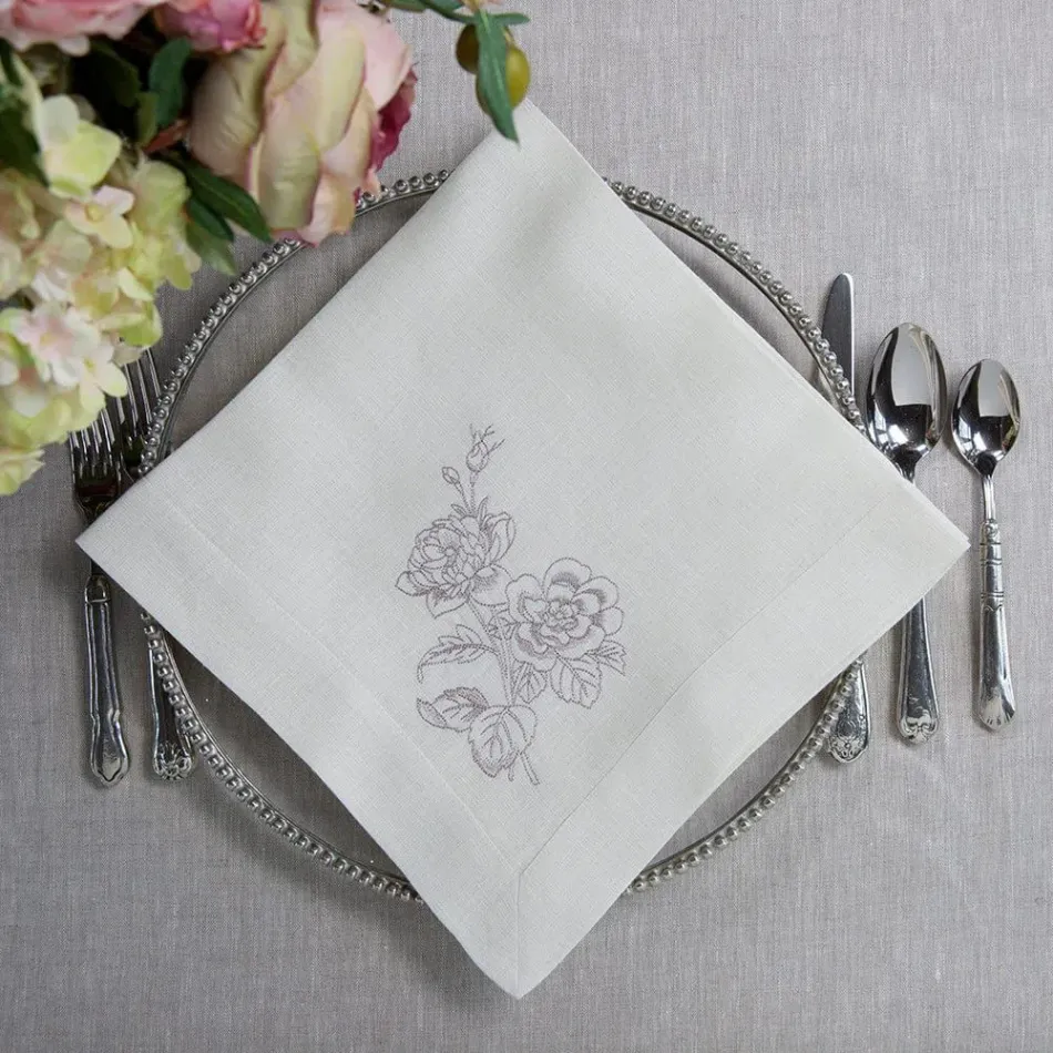 Giulietta Flower, Cream (Grey) 22" Square Napkin