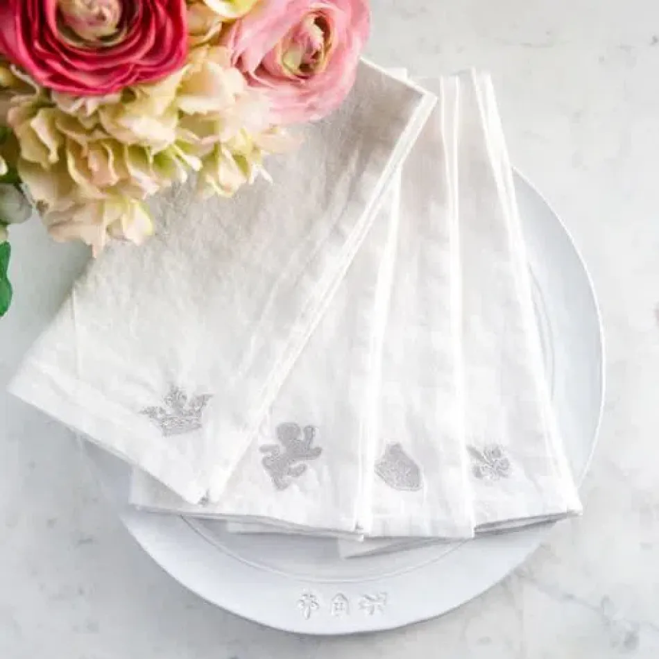 Washed Linen Firenze Stamps White (Grey) Set of 4 Napkins