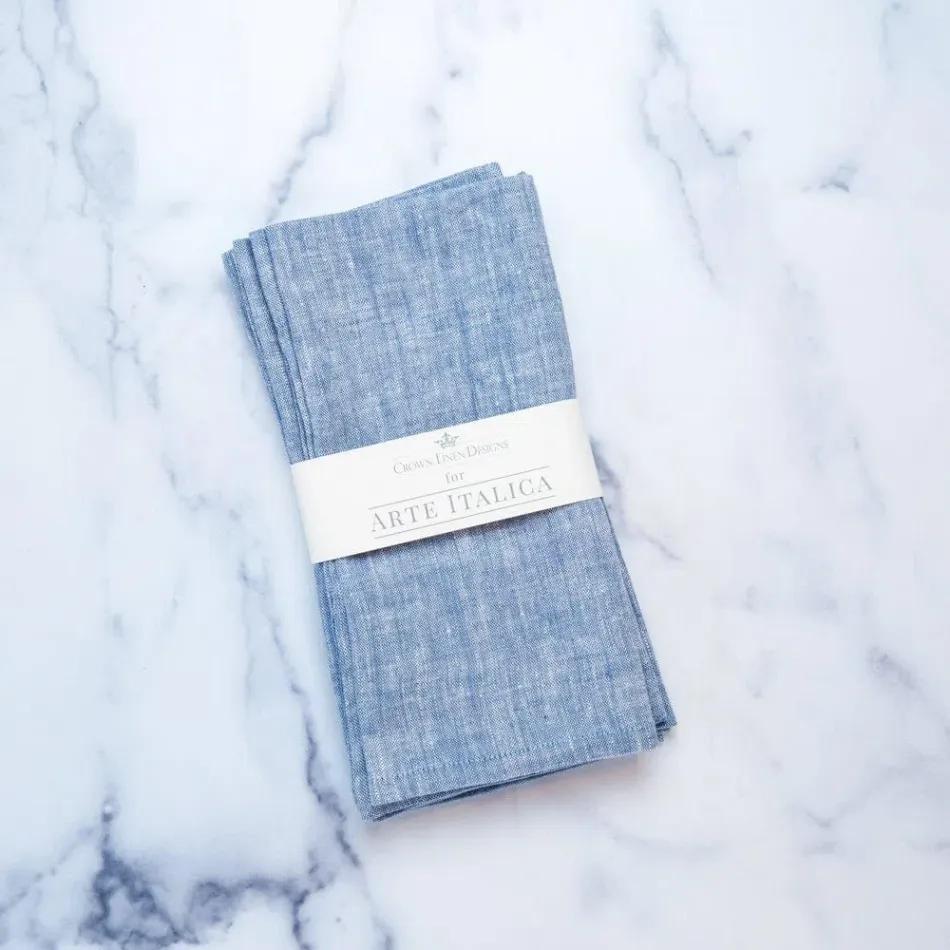 Washed Linen, Blue Chambray 20" Square Napkin Set