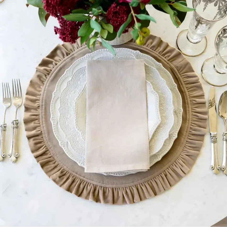 Round Ruffle Velvet Mocha Placemat