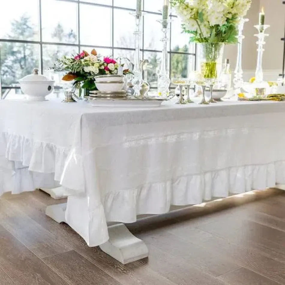 White Ruffle 70" x 108" Rectangle Tablecloth