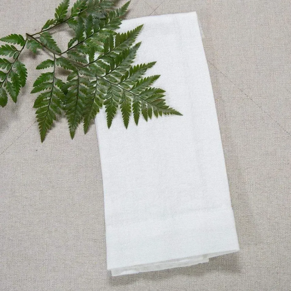 Provence, Off White, Ruffle and Fringe 17" x 29" Linen Hand Towel
