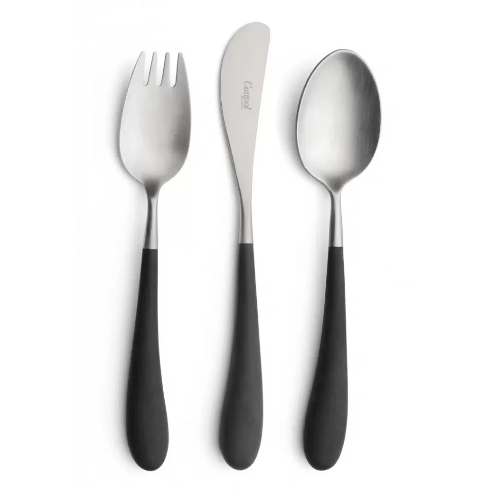 Alice 3-pc Children's Flatware Set (Knife, Fork, Spoon) - Black Matte